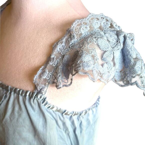 Anthropologie Tiny Daphne Lace Tank Blue Flutter Strap Womens Size Medium - Picture 8 of 12